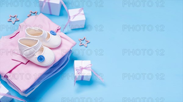 High angle cute little baby accesories with copy space
