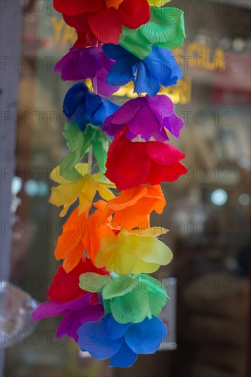 Plastic unreal fake flowers colourful flowers
