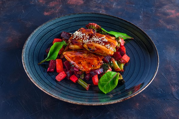 Roasted pike served with beetroot