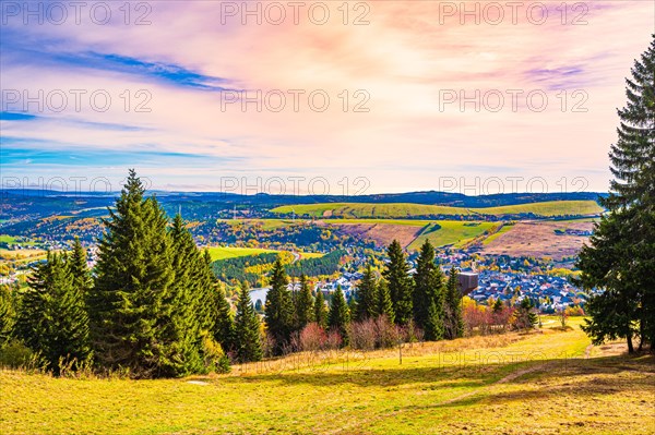 View towards Oberwiesenthal in the Ore Mountains below Fichtelberg