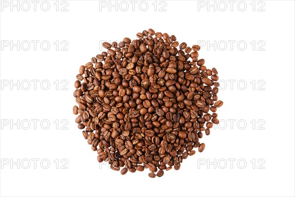 Overhead view of columbian coffee beans isolated on white background