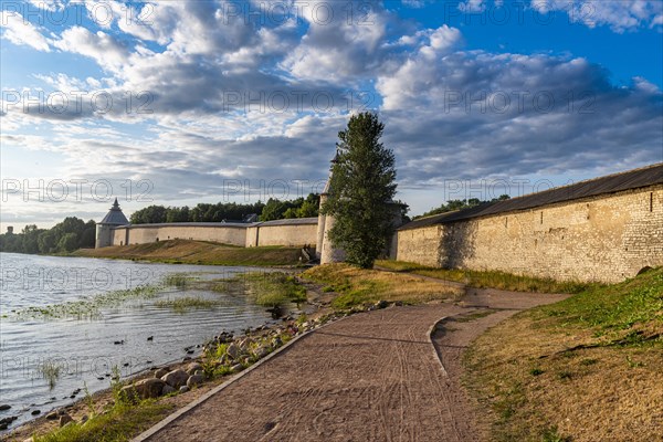 The outer walls of the kremlin of the Unesco site Pskov