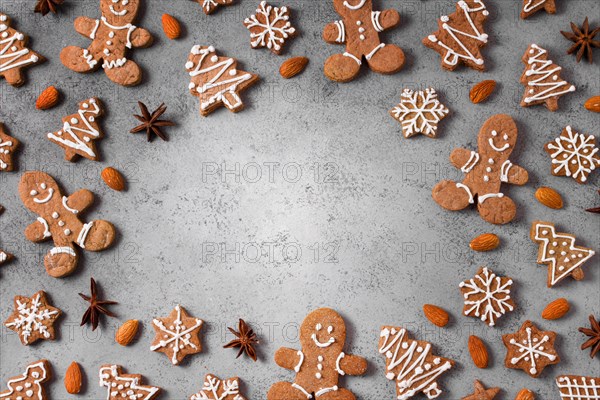 Top view assortment gingerbread cookies. Resolution and high quality beautiful photo