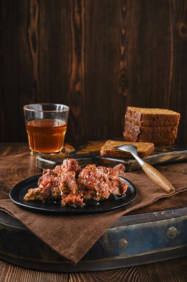 Homemade canned deer stew meat on a plate