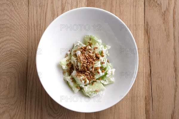 Top view of salad with cucumber