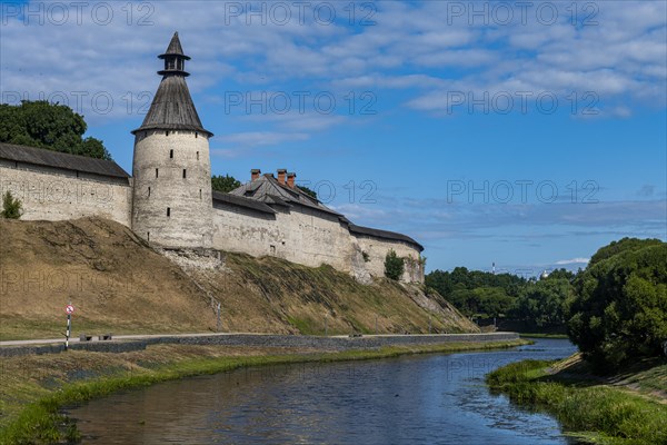 The outer walls of the kremlin of the Unesco site Pskov