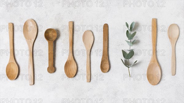 Top view wooden spoons collection. Resolution and high quality beautiful photo