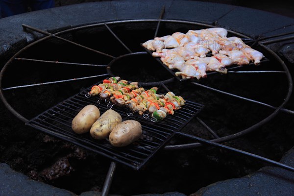 Barbecue in El Diablo restaurant heated with the heat of the volcano. Timanfaya National Park