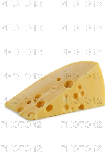 Triangle piece of gouda cheese isolated on white background