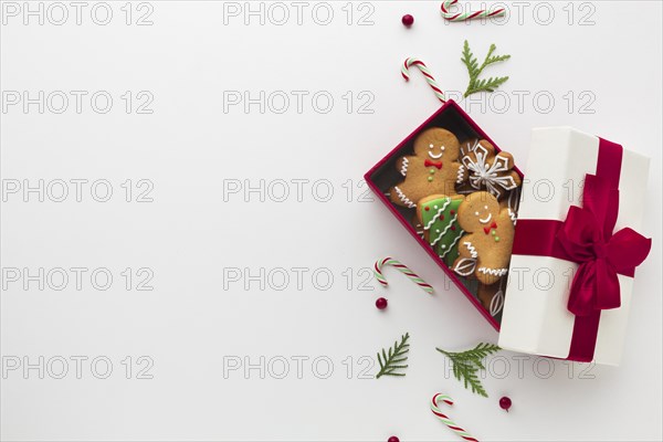 Top view gift with gingerbread man. Resolution and high quality beautiful photo