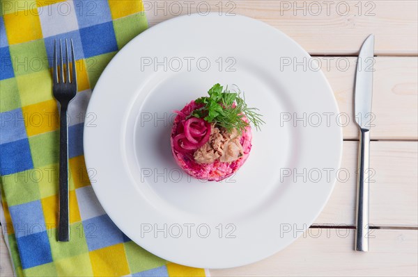 Top view of salad with tuna