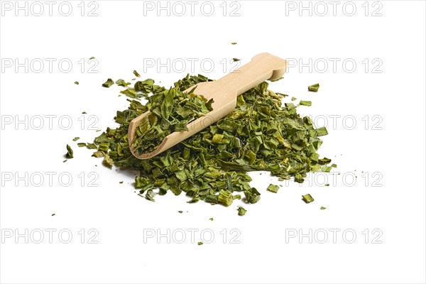 Heap of dry scallion on white background