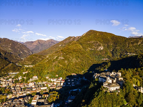 Aerial of the Unesco world heritage site Sacro Monte de Varallo