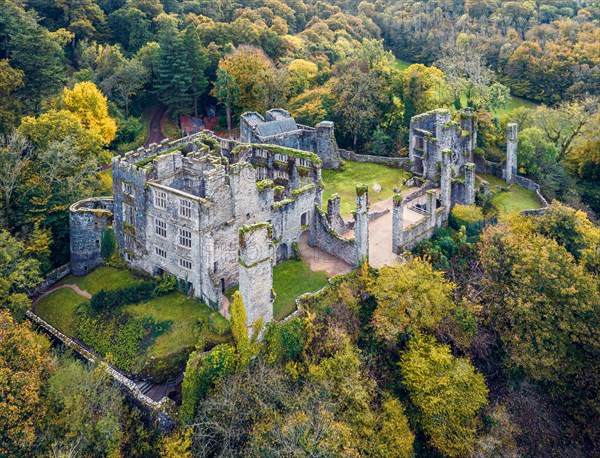 Autumn over Berry Pomeroy Castle from a drone