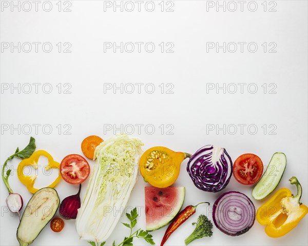 Sliced vegetables white background with copy space. Resolution and high quality beautiful photo