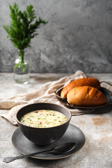 Bowl with cheese and onion soup