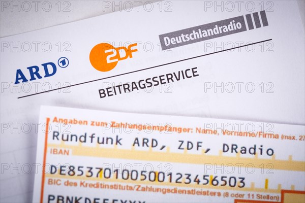 Contribution service of ARD and ZDF Rundfunkgebuehr GEZ with remittance slip in Stuttgart