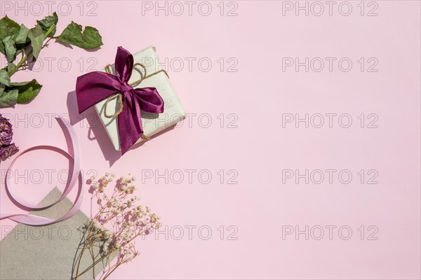 Copy space pink background with gift
