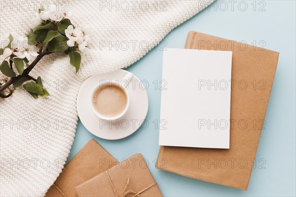 Cup coffee with greeting card gift