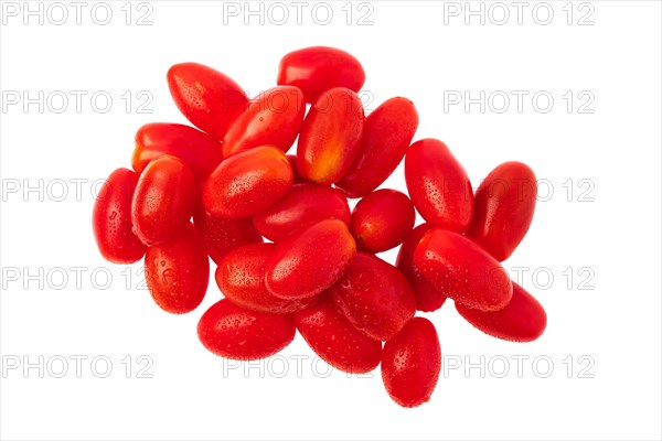 Overhead view of fresh grape tomato isolated on white background