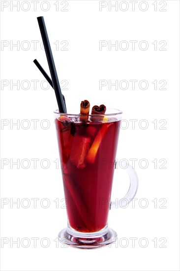 Hot raspberry with orange tea isolated on white