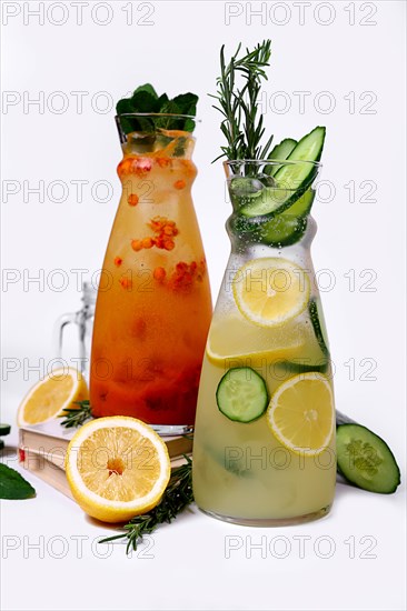 Two jars with cold summer lemonades