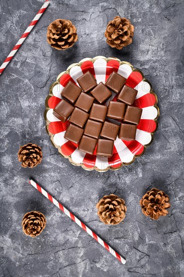 Top view of German traditional sweets called Dominosteine