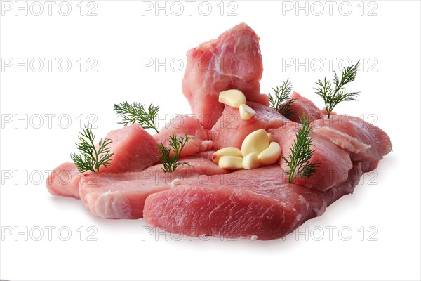 Island of raw fresh pork chops isolated on white