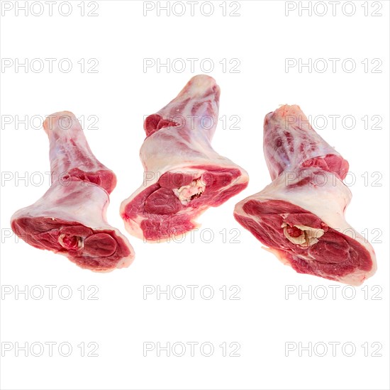 Fresh raw lamb ram shank isolated on white background