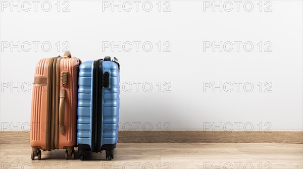 Front view of luggage with copy space