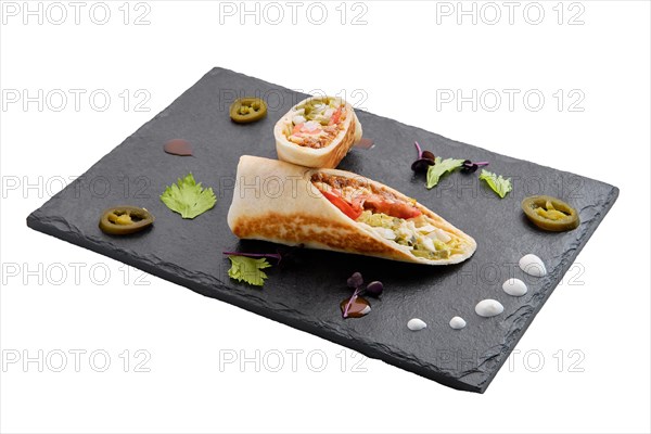 Rolled pita bread with minced meat