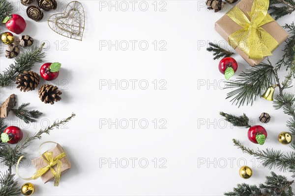 Christmas composition gift boxes with branches