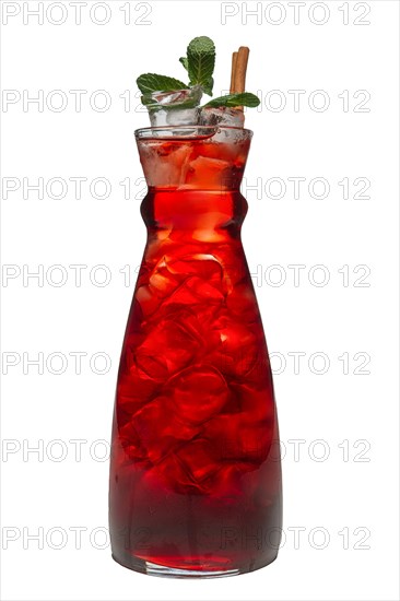 Jar with icy cherry and mint drink