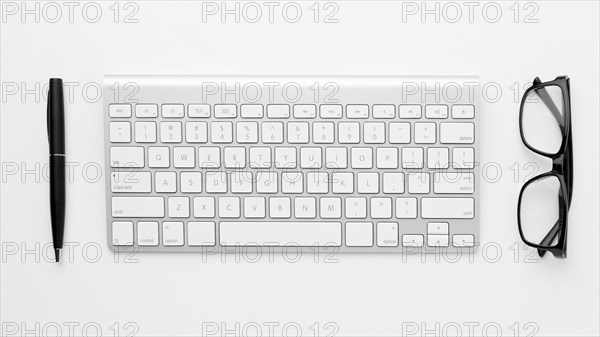 Top view arrangement with keyboard. Resolution and high quality beautiful photo