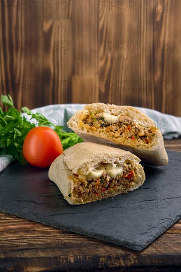 Spicy ciabatta stuffed with fried beef mince