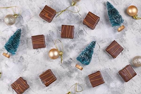 German layered winter cake pralines called Baumkuchen glazed with chocolate