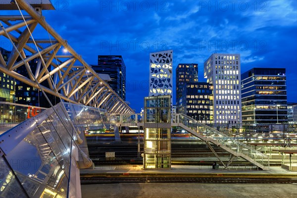 Oslo skyline modern city architecture building with bridge in Barcode District at night in Oslo