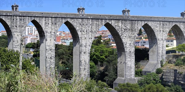 18th century historical Aqueduct of the Free Waters or Aguas Livres Aqueduct