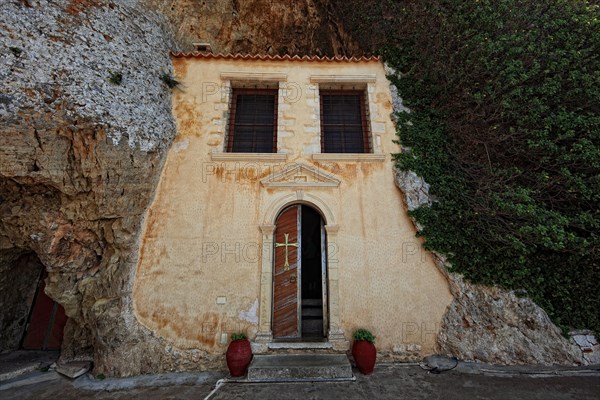 Bell tower of the monastery in the mountains near the coastal road to Agios Nikolaos