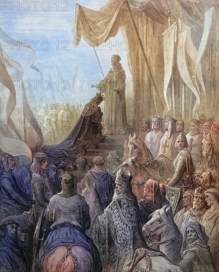 Louis VII kneels in front of Bernard
