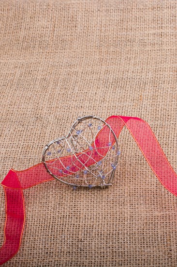 Band and Heart shaped cage on linen canvas