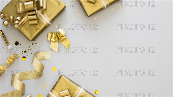 Top view arrangement wrapped presents with copy space. Resolution and high quality beautiful photo