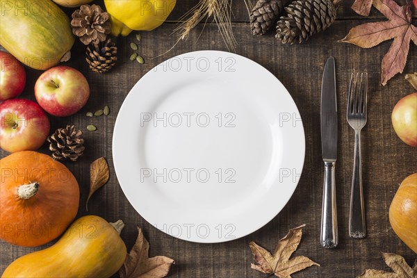 Top view harvest arrangement with plate. Resolution and high quality beautiful photo