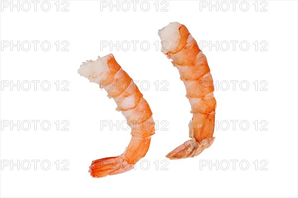 Two shrimp tales without shell isolated on white background