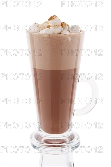 Cappuccino in tall glass isolated on white background