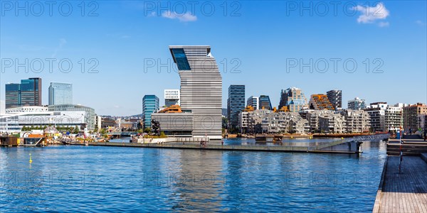 Oslo skyline modern city architecture building in new Bjorvika district with Munch Museum panorama in Oslo