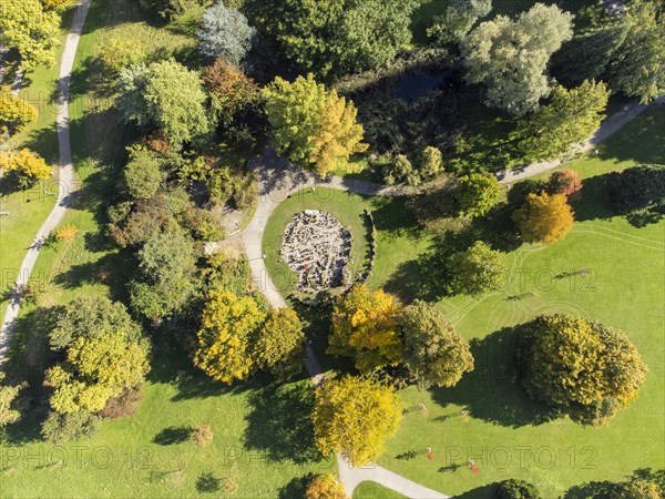 Aerial view of Mettnaupark with sculpture garden