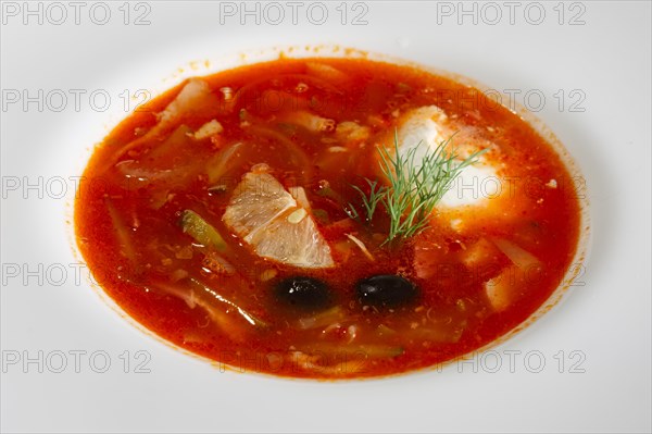 Traditional russian solyanka soup