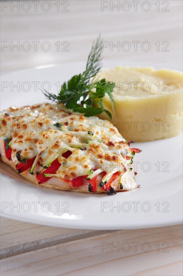 Fried chicken fillet with bell pepper