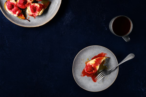 Top view of sweet baked pears with mascarpone